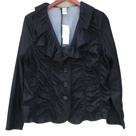 Bamboo Traders Vintage Black Jacket Blazer With Ruching & Ruffle Detail - Picture 1 of 6